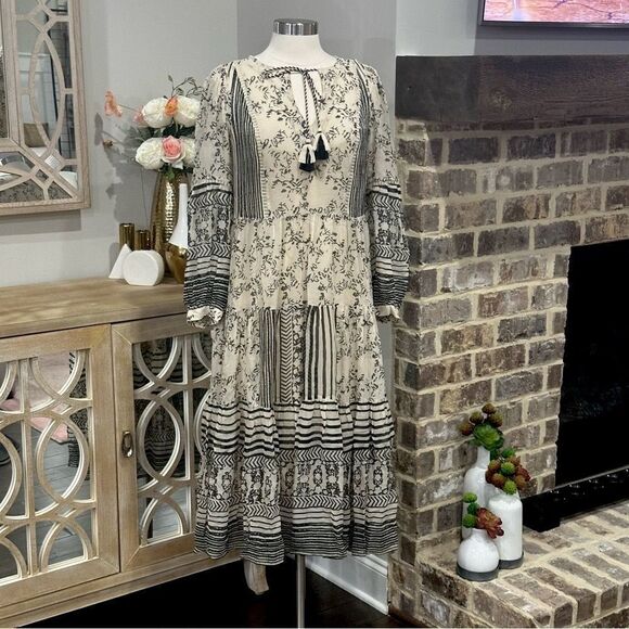 ANTHROPOLOGIE Women’s Talulah Tiered Midi Dress in the Size Small Neutral Motif - Picture 12 of 16